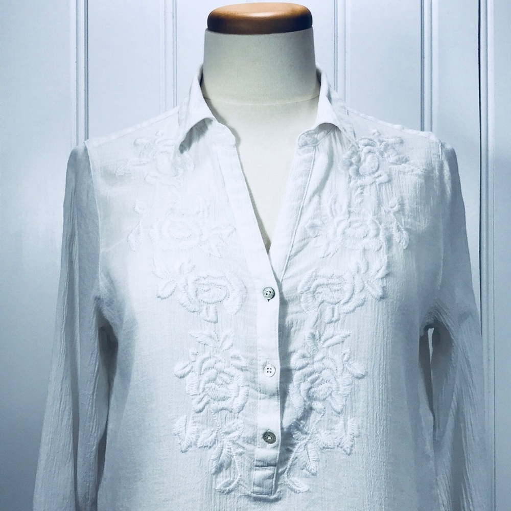J. Jill cotton tunic with embroidery white small
